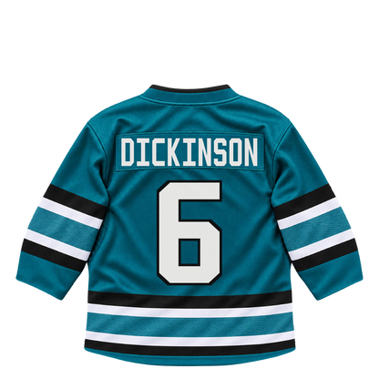 San Jose Sharks jersey keychain — Sam Dickinson #6. Exact saved player artwork preview.