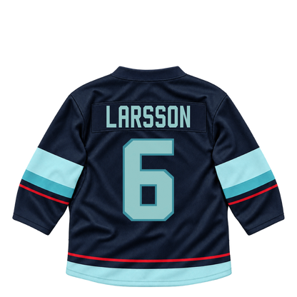 Seattle Kraken jersey keychain — Adam Larsson #6. Exact saved player artwork preview.