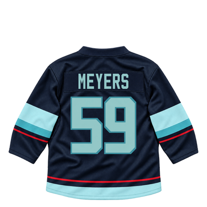 Seattle Kraken jersey keychain — Ben Meyers #59. Exact saved player artwork preview.