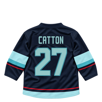 Seattle Kraken jersey keychain — Berkly Catton #27. Exact saved player artwork preview.