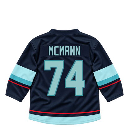 Seattle Kraken jersey keychain — Bobby McMann #74. Exact saved player artwork preview.