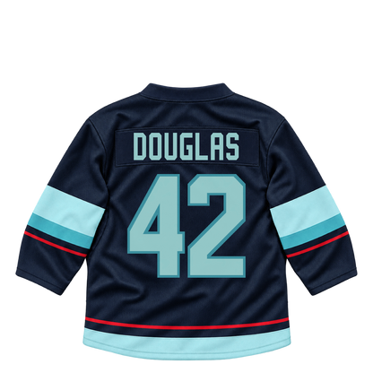 Seattle Kraken jersey keychain — Curtis Douglas #42. Exact saved player artwork preview.
