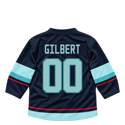 Seattle Kraken jersey keychain — Dolan Gilbert #00. Exact saved player artwork preview.