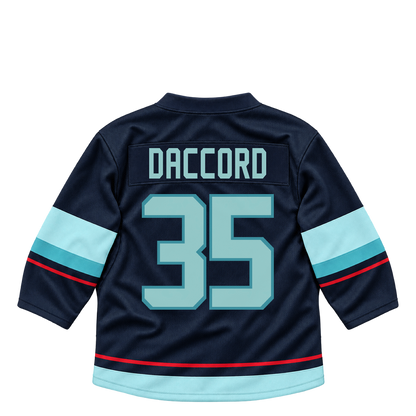 Seattle Kraken jersey keychain — Joey Daccord #35. Exact saved player artwork preview.