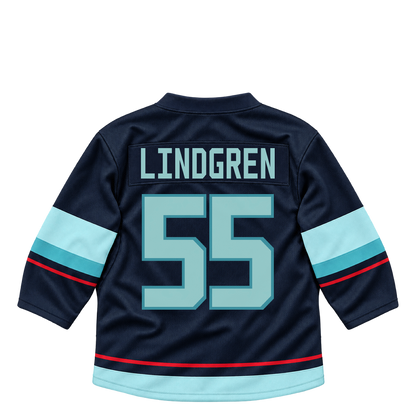Seattle Kraken jersey keychain — Ryan Lindgren #55. Exact saved player artwork preview.