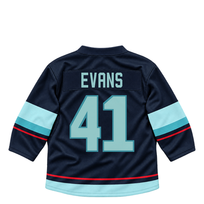 Seattle Kraken jersey keychain — Ryker Evans #41. Exact saved player artwork preview.
