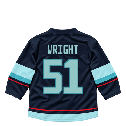 Seattle Kraken jersey keychain — Shane Wright #51. Exact saved player artwork preview.