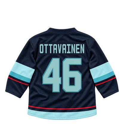 Seattle Kraken jersey keychain — Ville Ottavainen #46. Exact saved player artwork preview.