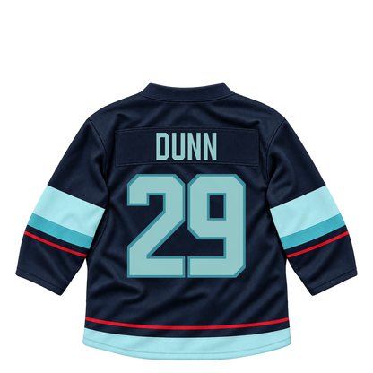 Seattle Kraken jersey keychain — Vince Dunn #29. Exact saved player artwork preview.