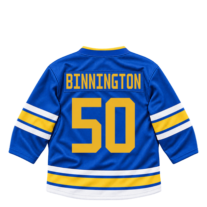 St. Louis Blues jersey keychain — Jordan Binnington #50. Exact saved player artwork preview.