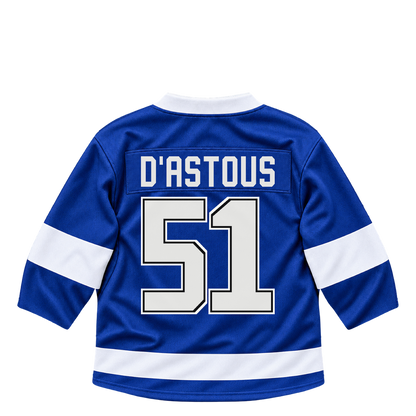 Tampa Bay Lightning jersey keychain — Charle-Edouard D'Astous #51. Exact saved player artwork preview.
