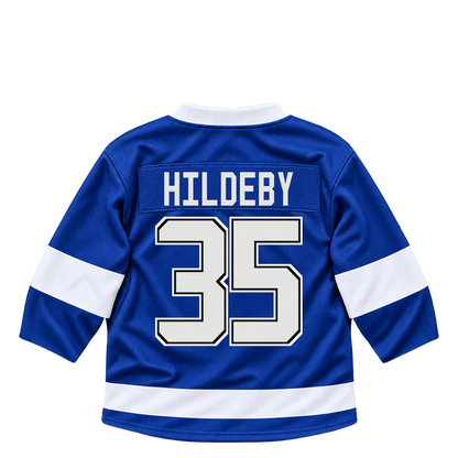 Tampa Bay Lightning jersey keychain — Dennis Hildeby #35. Exact saved player artwork preview.
