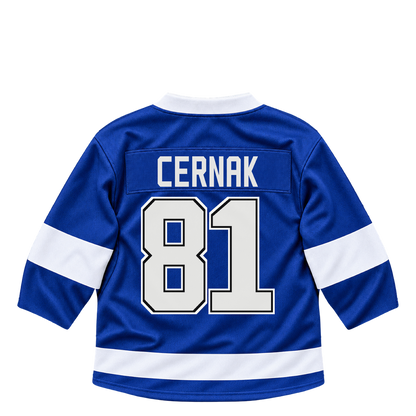 Tampa Bay Lightning jersey keychain — Erik Cernak #81. Exact saved player artwork preview.