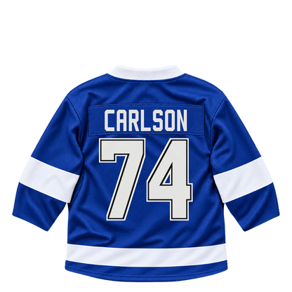 Tampa Bay Lightning jersey keychain — John Carlson #74. Exact saved player artwork preview.