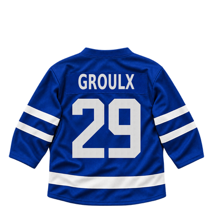 Toronto Maple Leafs jersey keychain — Bo Groulx #29. Exact saved player artwork preview.