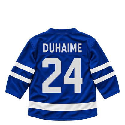 Toronto Maple Leafs jersey keychain — Brandon Duhaime #24. Exact saved player artwork preview.