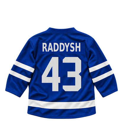 Toronto Maple Leafs jersey keychain — Darren Raddysh #43. Exact saved player artwork preview.