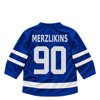 Toronto Maple Leafs jersey keychain — Elvis Merzlikins #90. Exact saved player artwork preview.
