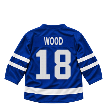 Toronto Maple Leafs jersey keychain — Miles Wood #18. Exact saved player artwork preview.
