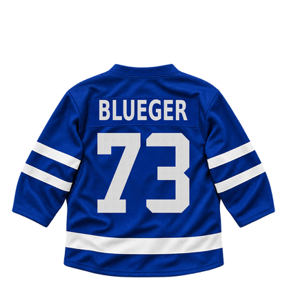 Toronto Maple Leafs jersey keychain — Teddy Blueger #73. Exact saved player artwork preview.