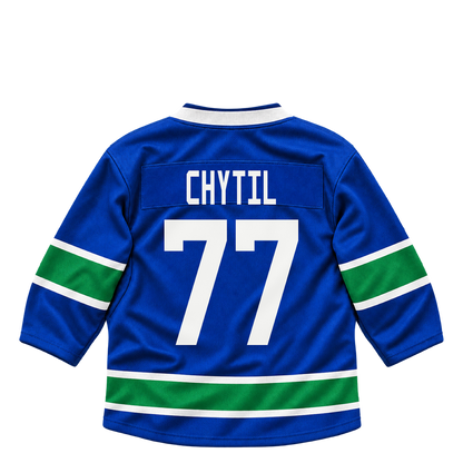 Vancouver Canucks jersey keychain — Filip Chytil #77. Exact saved player artwork preview.