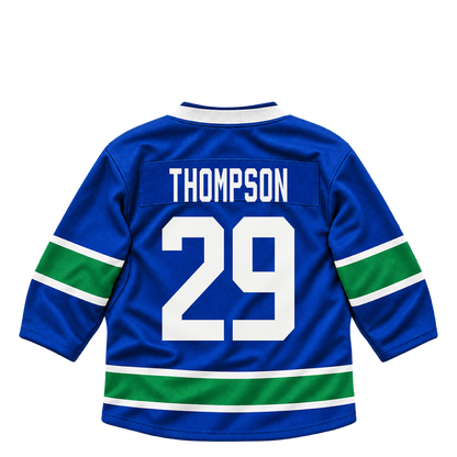 Vancouver Canucks jersey keychain — Jack Thompson #29. Exact saved player artwork preview.