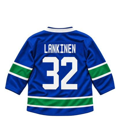 Vancouver Canucks jersey keychain — Kevin Lankinen #32. Exact saved player artwork preview.
