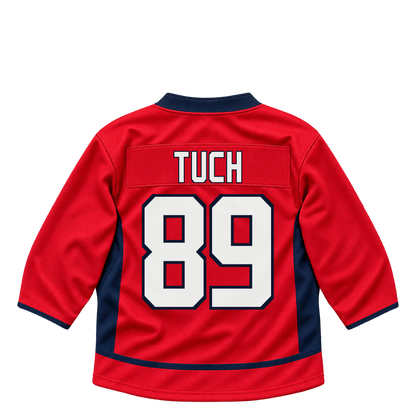 Washington Capitals jersey keychain — Alex Tuch #89. Exact saved player artwork preview.