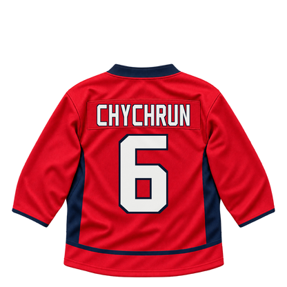 Washington Capitals jersey keychain — Jakob Chychrun #6. Exact saved player artwork preview.