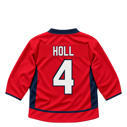 Washington Capitals jersey keychain — Justin Holl #4. Exact saved player artwork preview.