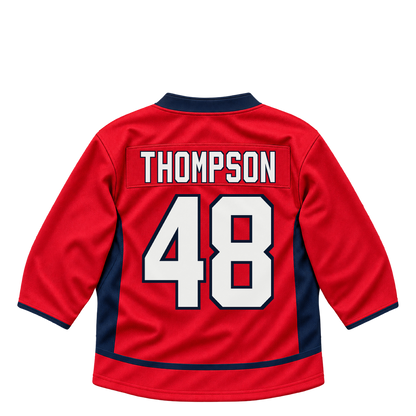 Washington Capitals jersey keychain — Logan Thompson #48. Exact saved player artwork preview.