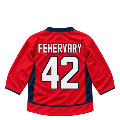 Washington Capitals jersey keychain — Martin Fehérváry #42. Exact saved player artwork preview.