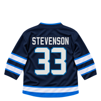 Winnipeg Jets jersey keychain — Clay Stevenson #33. Exact saved player artwork preview.