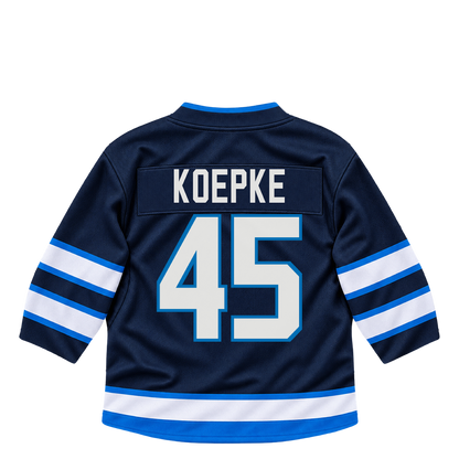 Winnipeg Jets jersey keychain — Cole Koepke #45. Exact saved player artwork preview.
