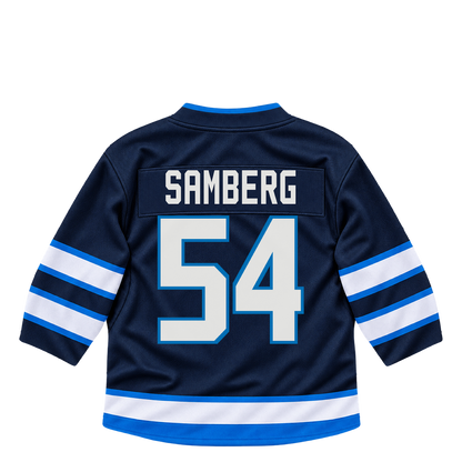Winnipeg Jets jersey keychain — Dylan Samberg #54. Exact saved player artwork preview.