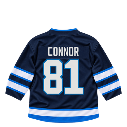 Winnipeg Jets jersey keychain — Kyle Connor #81. Exact saved player artwork preview.