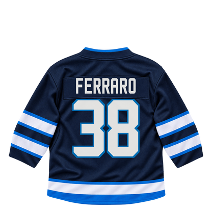 Winnipeg Jets jersey keychain — Mario Ferraro #38. Exact saved player artwork preview.