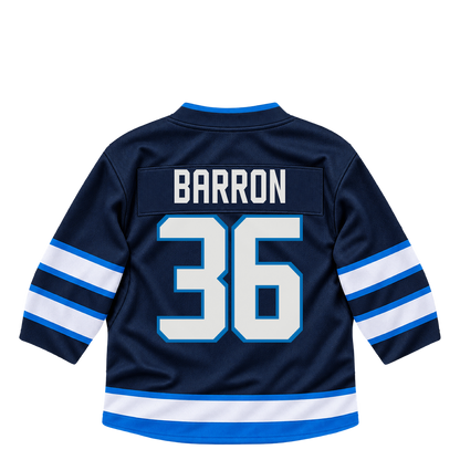 Winnipeg Jets jersey keychain — Morgan Barron #36. Exact saved player artwork preview.