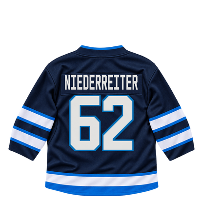 Winnipeg Jets jersey keychain — Nino Niederreiter #62. Exact saved player artwork preview.