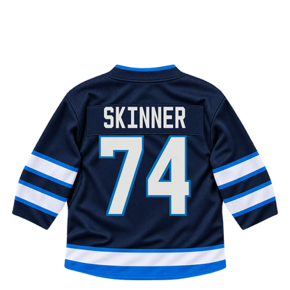 Winnipeg Jets jersey keychain — Stuart Skinner #74. Exact saved player artwork preview.