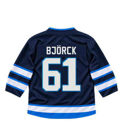 Winnipeg Jets jersey keychain — Viggo Björck #61. Exact saved player artwork preview.