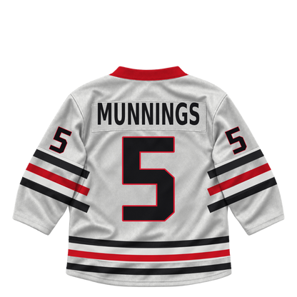 Niagara IceDogs jersey keychain — Blake Munnings #5 — Home White. Exact saved player artwork preview.