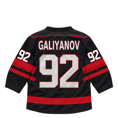Niagara IceDogs jersey keychain — Ivan Galiyanov #92 — Away Black. Exact saved player artwork preview.