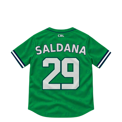 Welland Jackfish jersey keychain — Abdiel Saldana #29. Exact saved player artwork preview.