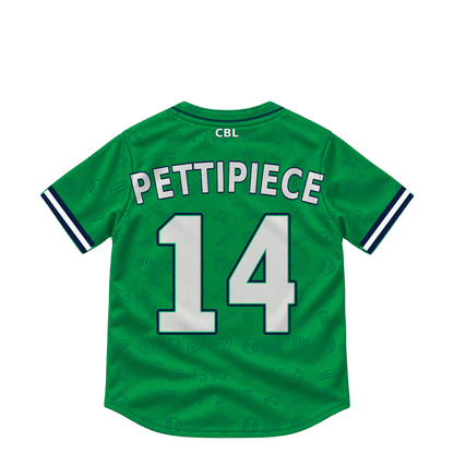 Welland Jackfish jersey keychain — Eric Pettipiece #14. Exact saved player artwork preview.
