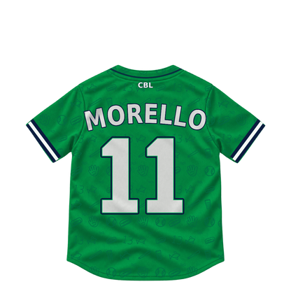 Welland Jackfish jersey keychain — Gianfranco Morello #11. Exact saved player artwork preview.