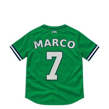 Welland Jackfish jersey keychain — Greg Marco #7. Exact saved player artwork preview.