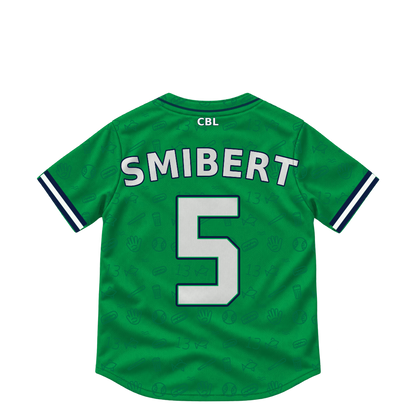 Welland Jackfish jersey keychain — James Smibert #5. Exact saved player artwork preview.