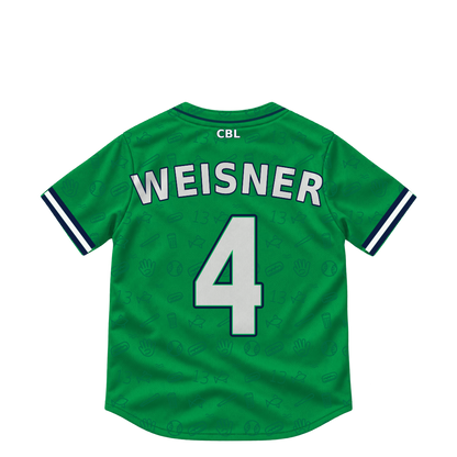 Welland Jackfish jersey keychain — Jonah Weisner #4. Exact saved player artwork preview.