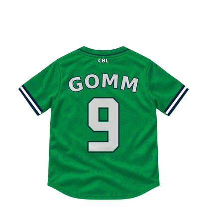 Welland Jackfish jersey keychain — Tyson Gomm #9. Exact saved player artwork preview.